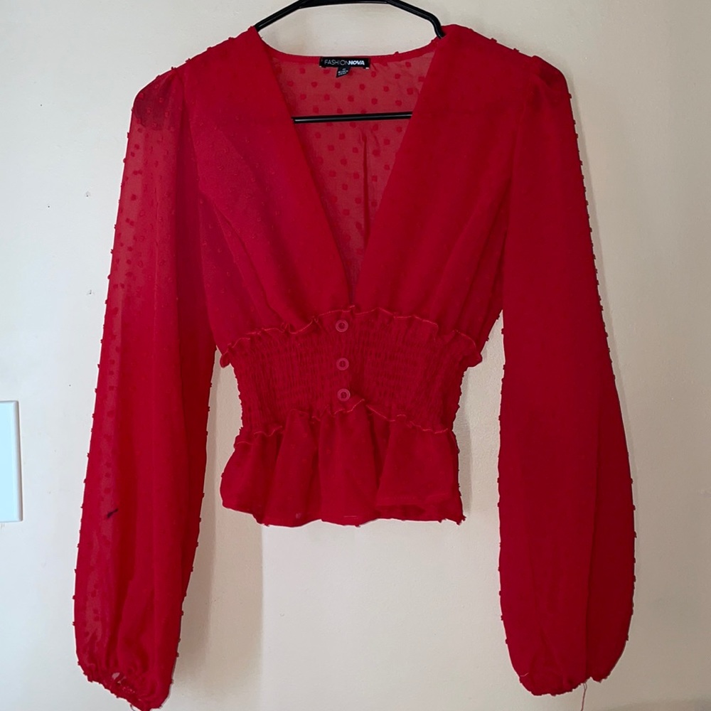Red blouse from fashion nova